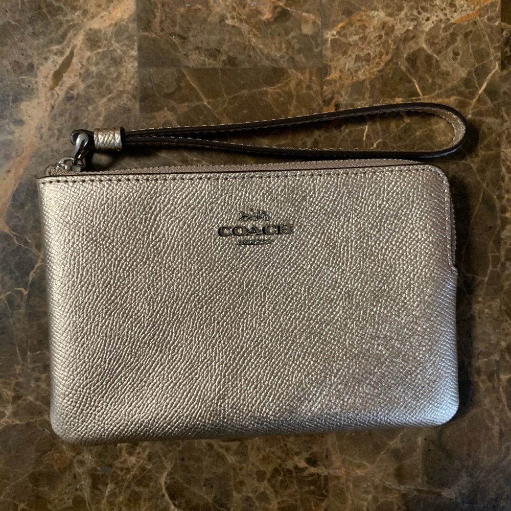 COACH Gold Corner Zip Wristlet